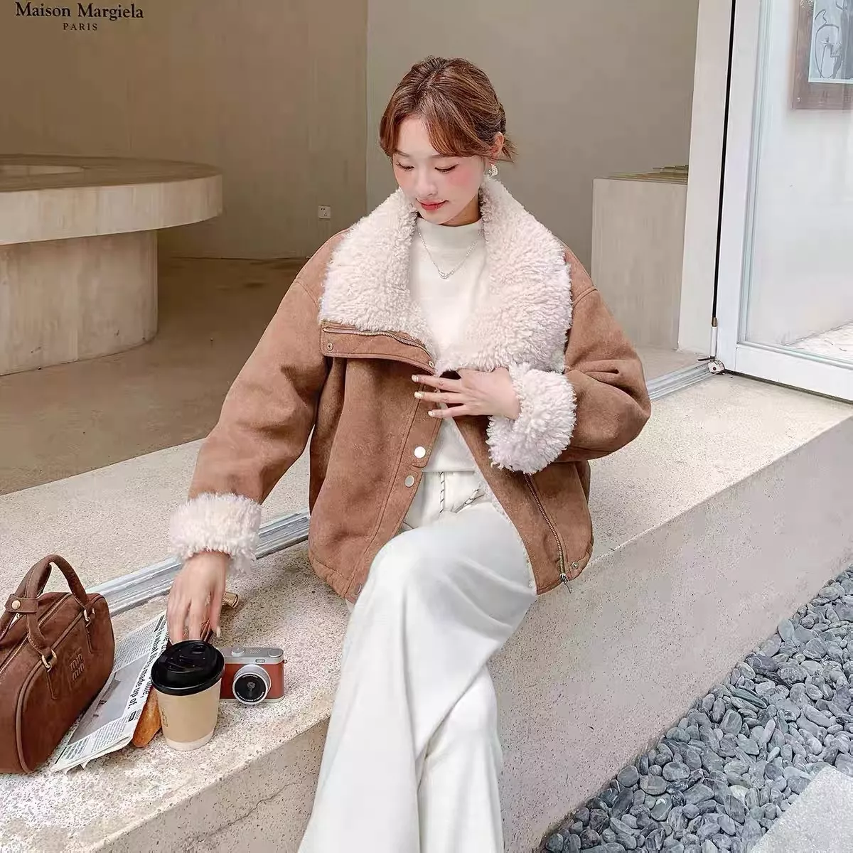 브루넬로쿠치넬리 양모 양가죽 무스탕 스타일 보아 칼라 재킷 상세 이미지 10