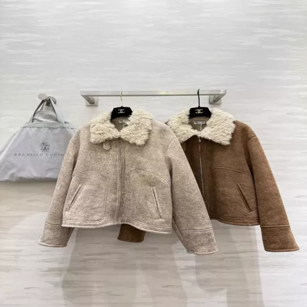 브루넬로쿠치넬리 양모 카라 스웨이드 무스탕 재킷