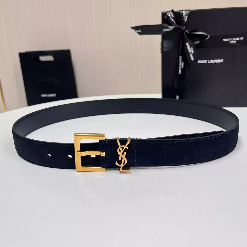 입생로랑 YSL 골드 로고 스웨이드 벨트