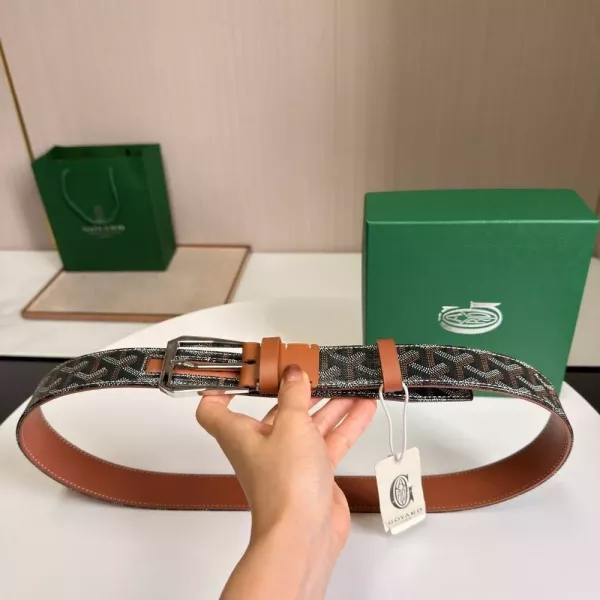 고야드 로고 패턴 코팅 캔버스 가죽 벨트