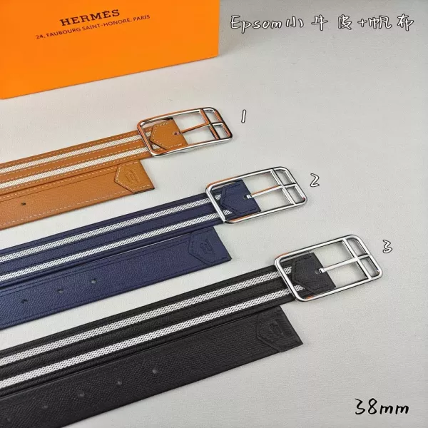 에르메스 Epsom 소가죽 캔버스 리버서블 벨트 38mm