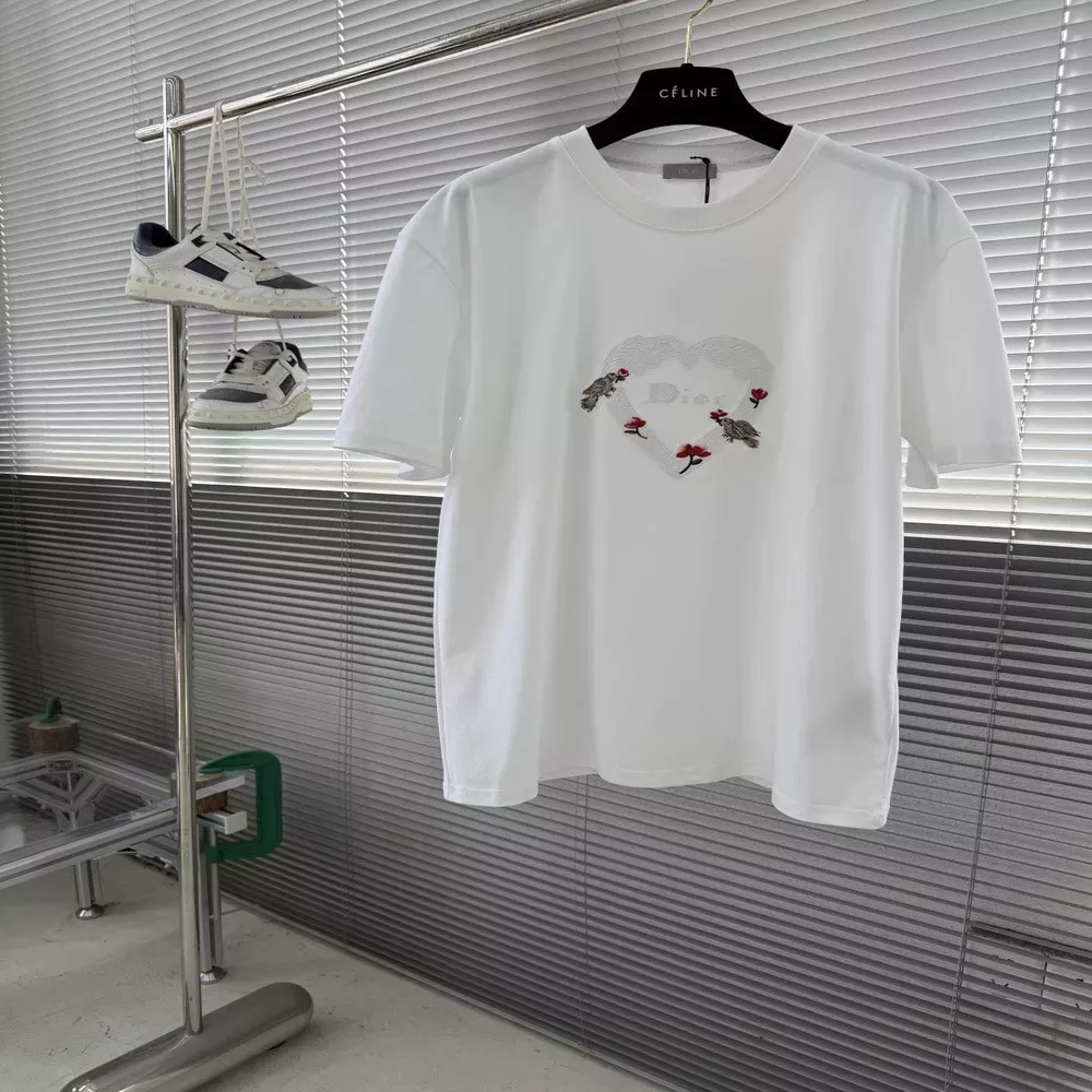 디올 코튼 300g 로고 자수 그래픽 티셔츠