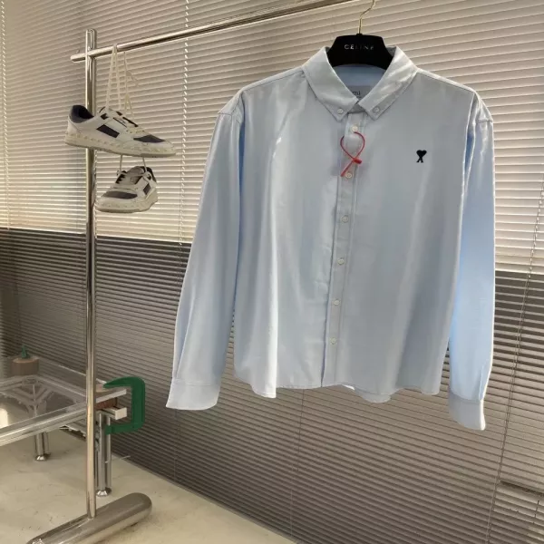 아미 하트 자수 옥스포드 코튼 버튼다운 셔츠