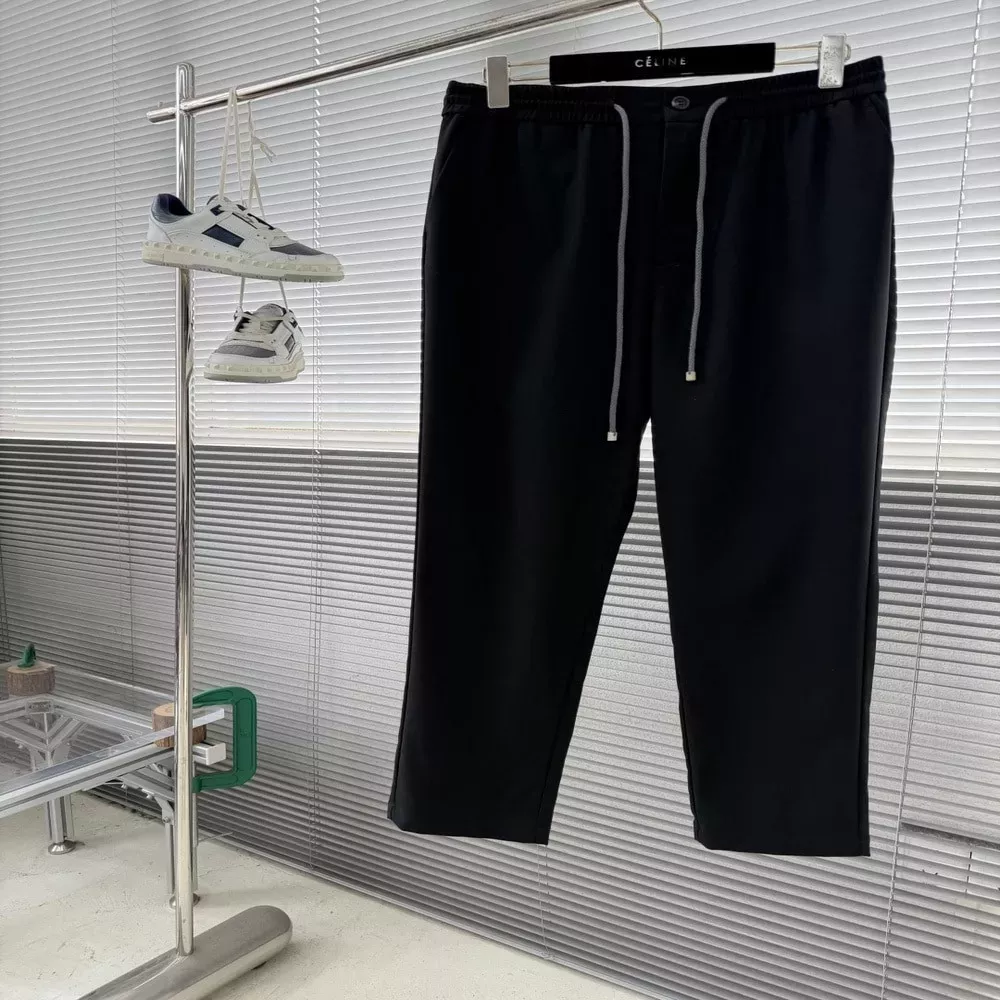 브루넬로쿠치넬리 BC 로고 금속 팁 드로스트링 울 캐쥬얼 팬츠