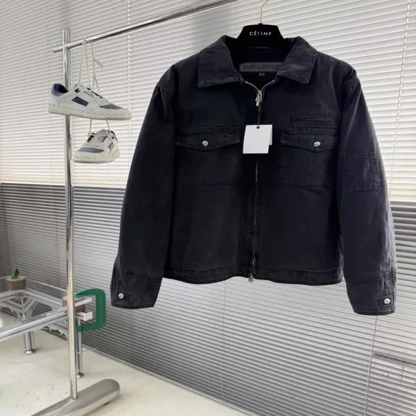크롬하츠 25FW 피시본 헤링본 워시드 코튼 집업 워크 재킷
