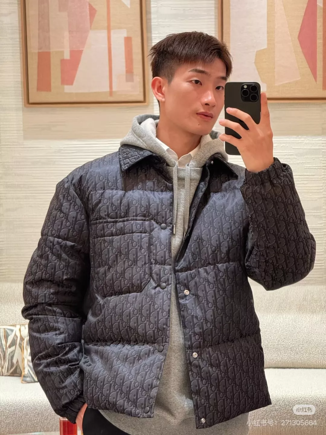디올 오블리크 올오버 패턴 카라 다운 재킷 상세 이미지 12