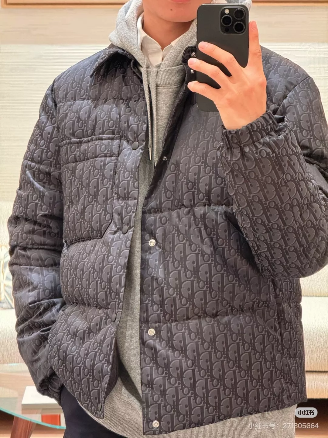 디올 오블리크 올오버 패턴 카라 다운 재킷 상세 이미지 13