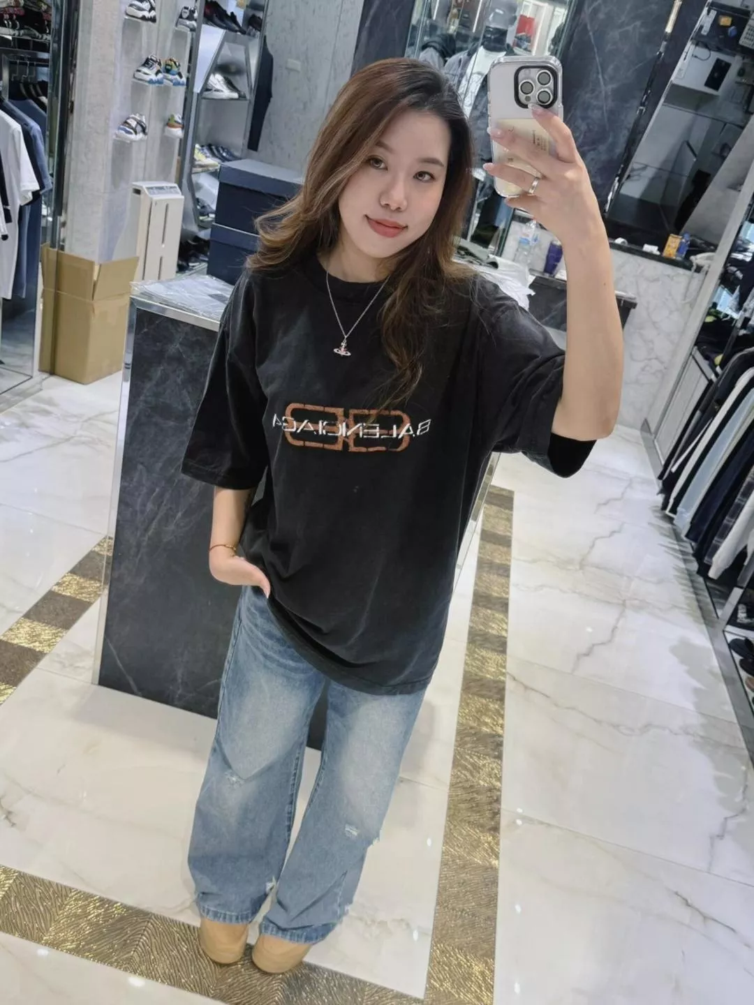 발렌시아가 BB 아이콘 스텐실 프린트 워싱 티셔츠 상세 이미지 12