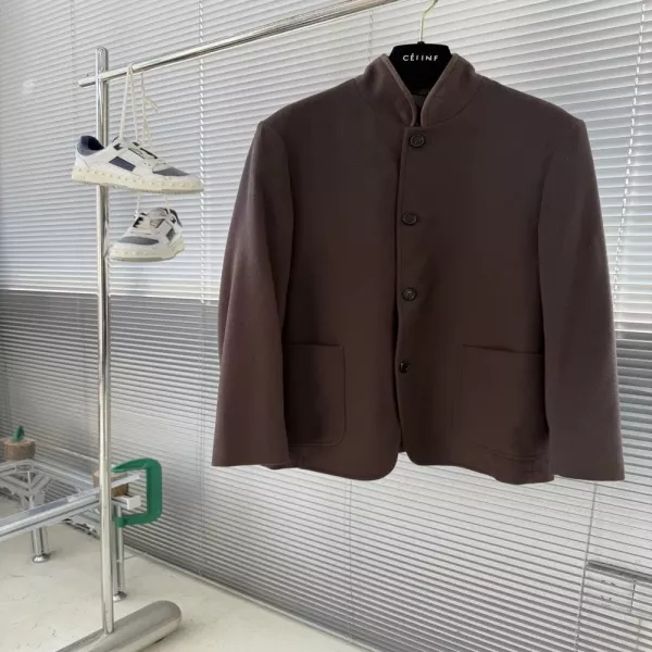 로로피아나 26SS 울 비즈니스 재킷 가죽 트리밍 카라