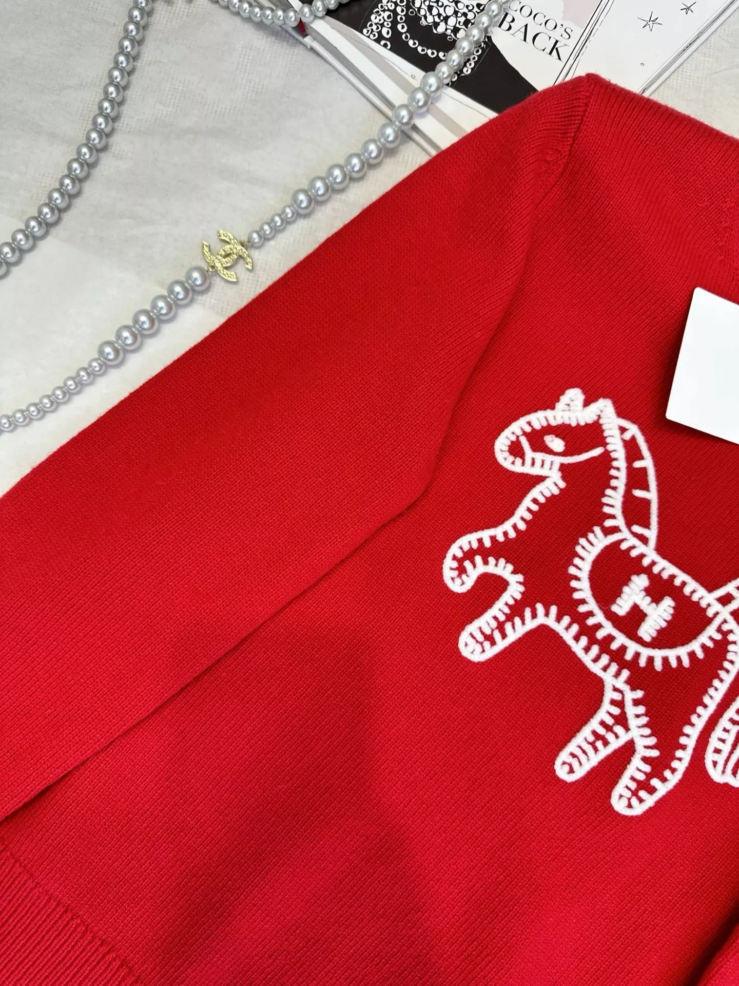 에르메스 마년 레드 말 자수 울 니트 상세 이미지 19