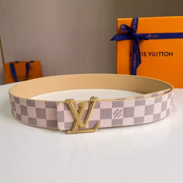 루이비통 다미에 핑크 베이지 체크 LV 골드 버클 벨트