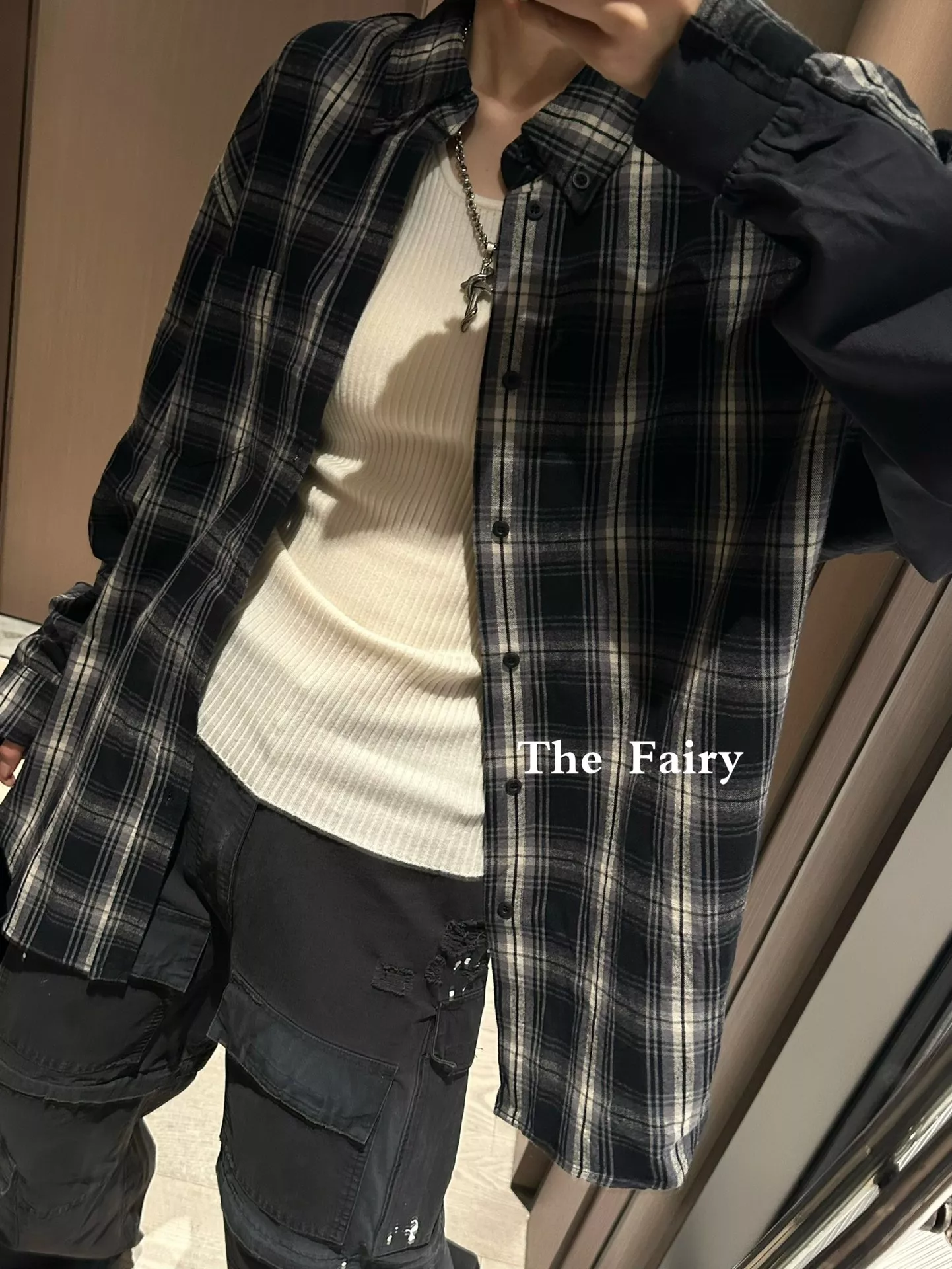 발렌시아가 체크 플란넬 패치워크 레이어드 셔츠 상세 이미지 13