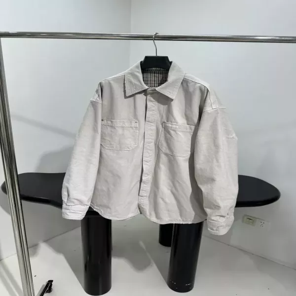 발렌시아가 워크웨어 체크 안감 빈티지 워싱 셔츠 재킷