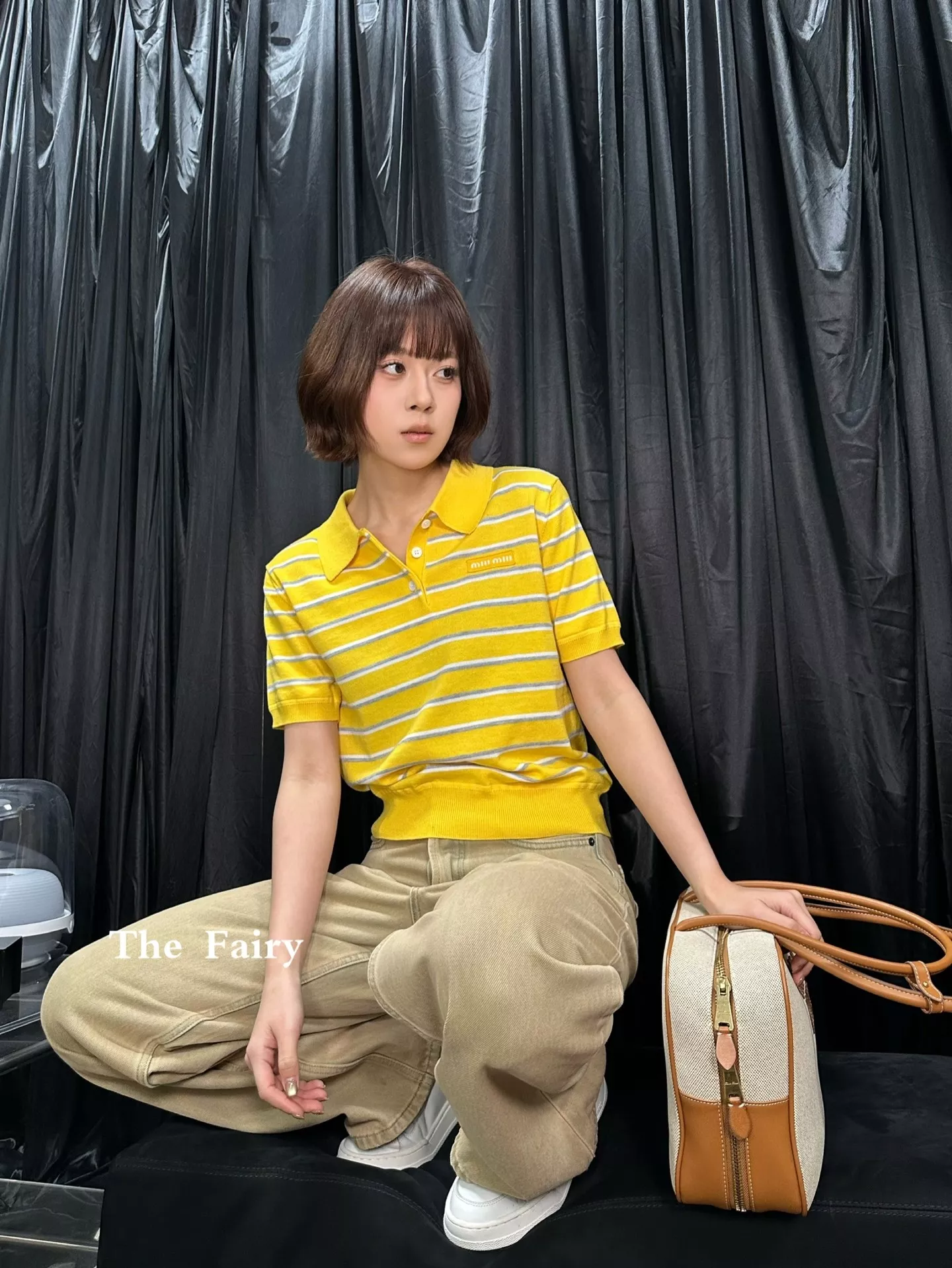 미우미우 스트라이프 카라 버튼 니트 탑 상세 이미지 19