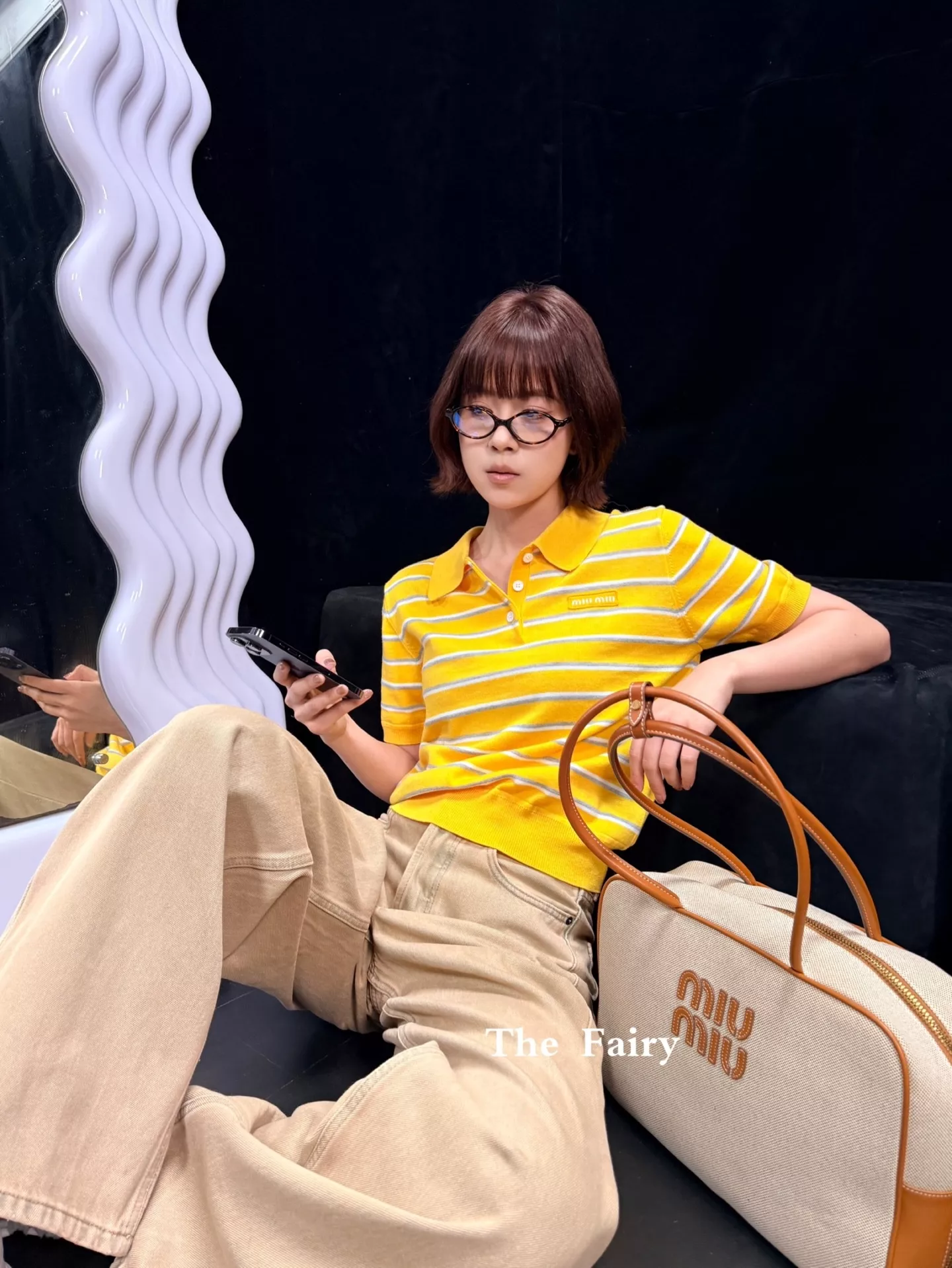 미우미우 스트라이프 카라 버튼 니트 탑 상세 이미지 14