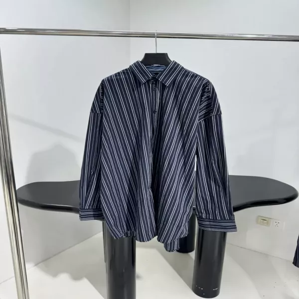 발렌시아가 네이비 스트라이프 오버핏 코튼 셔츠