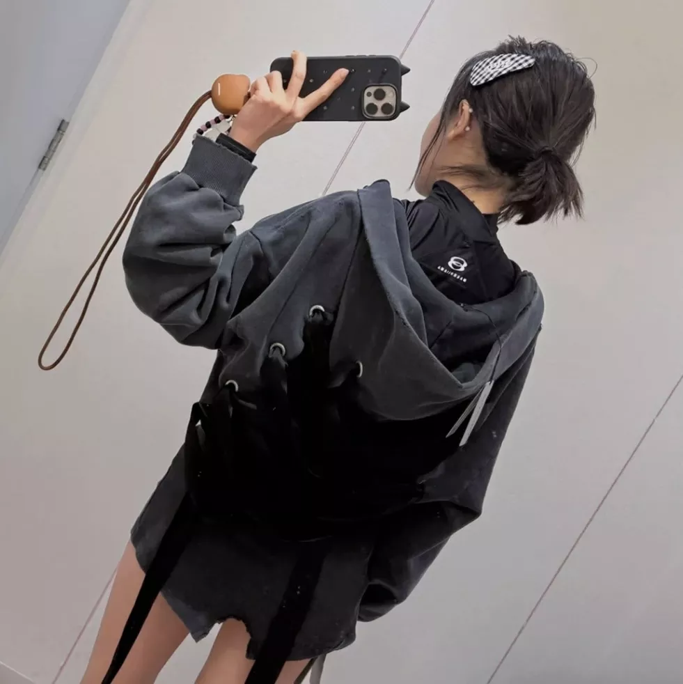 발렌시아가 레이스업 후드 집업 재킷 상세 이미지 12