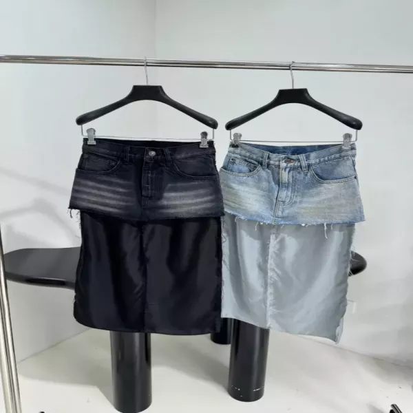 발렌시아가 투톤 패치워크 데님 미니 스커트