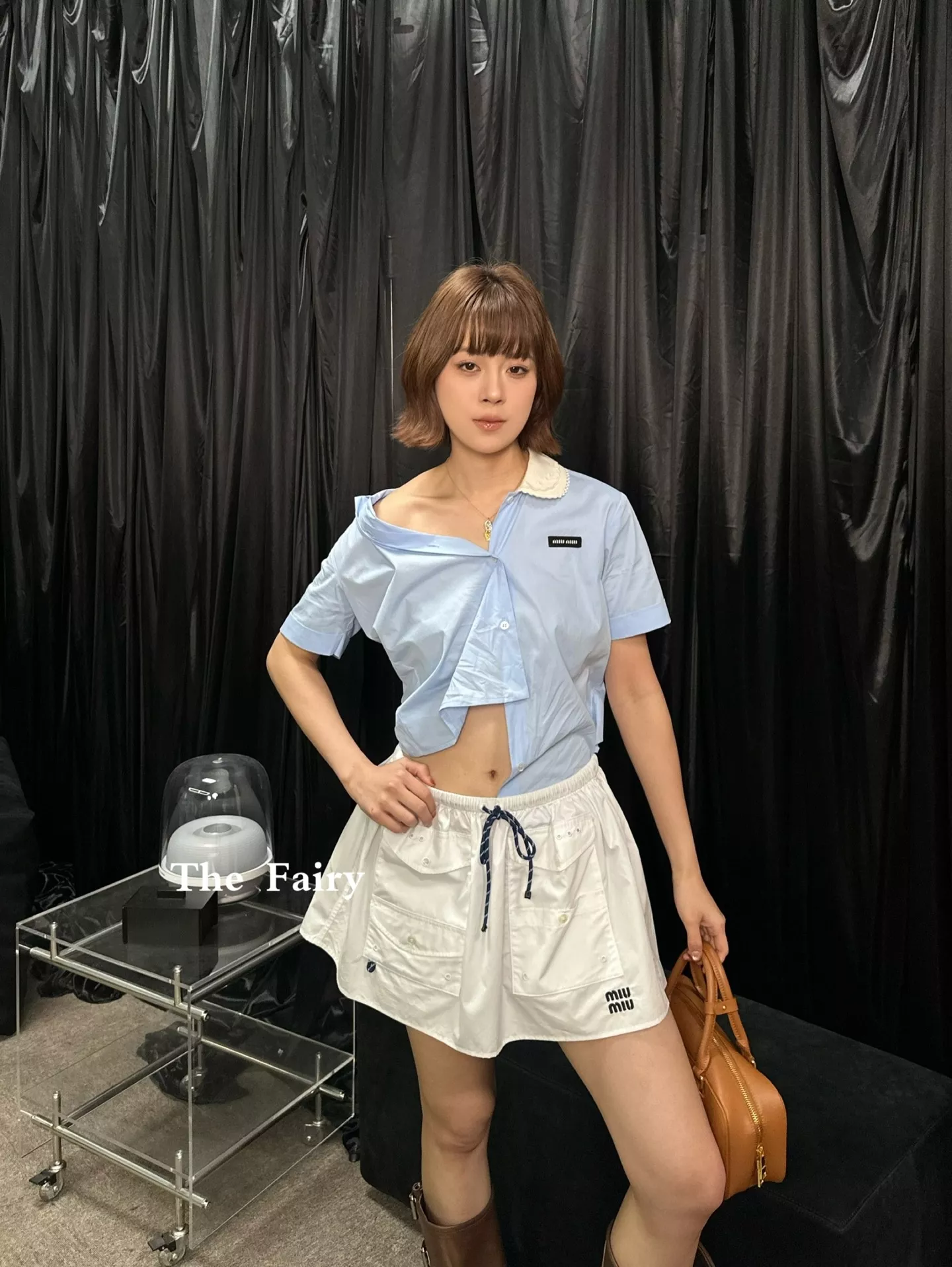 미우미우 더블 레이어드 카라 코튼 포플린 셔츠 상세 이미지 10