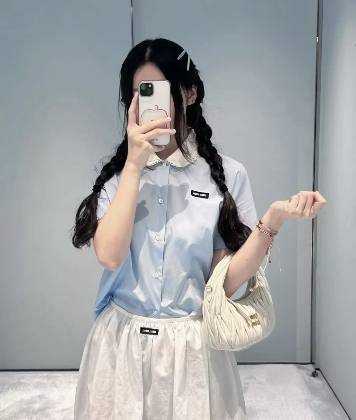미우미우 더블 레이어드 카라 코튼 포플린 셔츠 상세 이미지 22