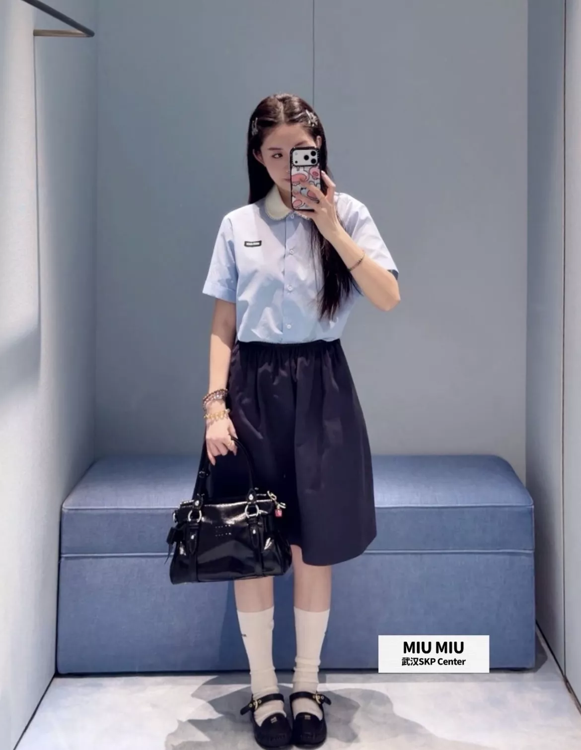 미우미우 더블 레이어드 카라 코튼 포플린 셔츠 상세 이미지 28
