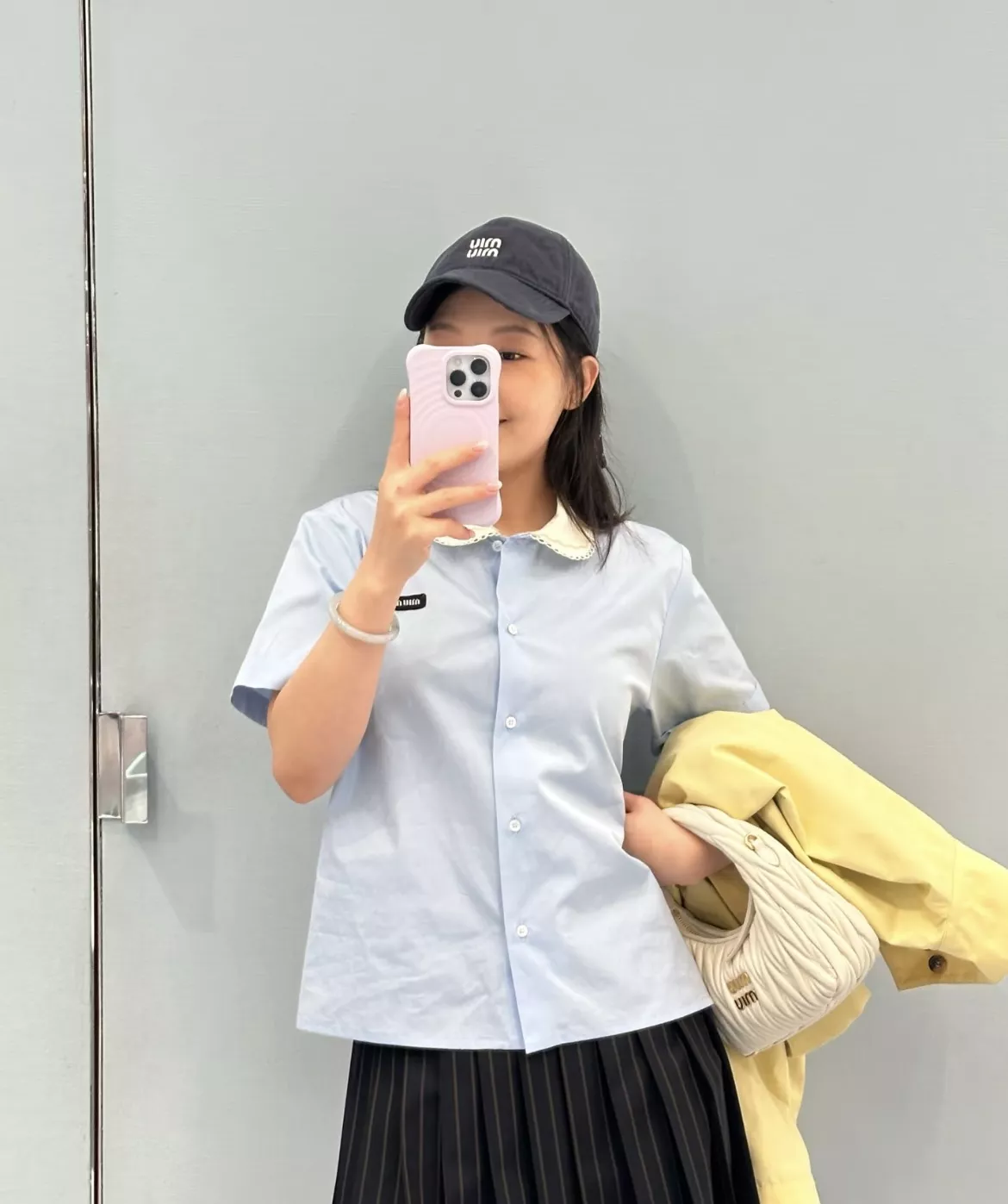 미우미우 더블 레이어드 카라 코튼 포플린 셔츠 상세 이미지 24