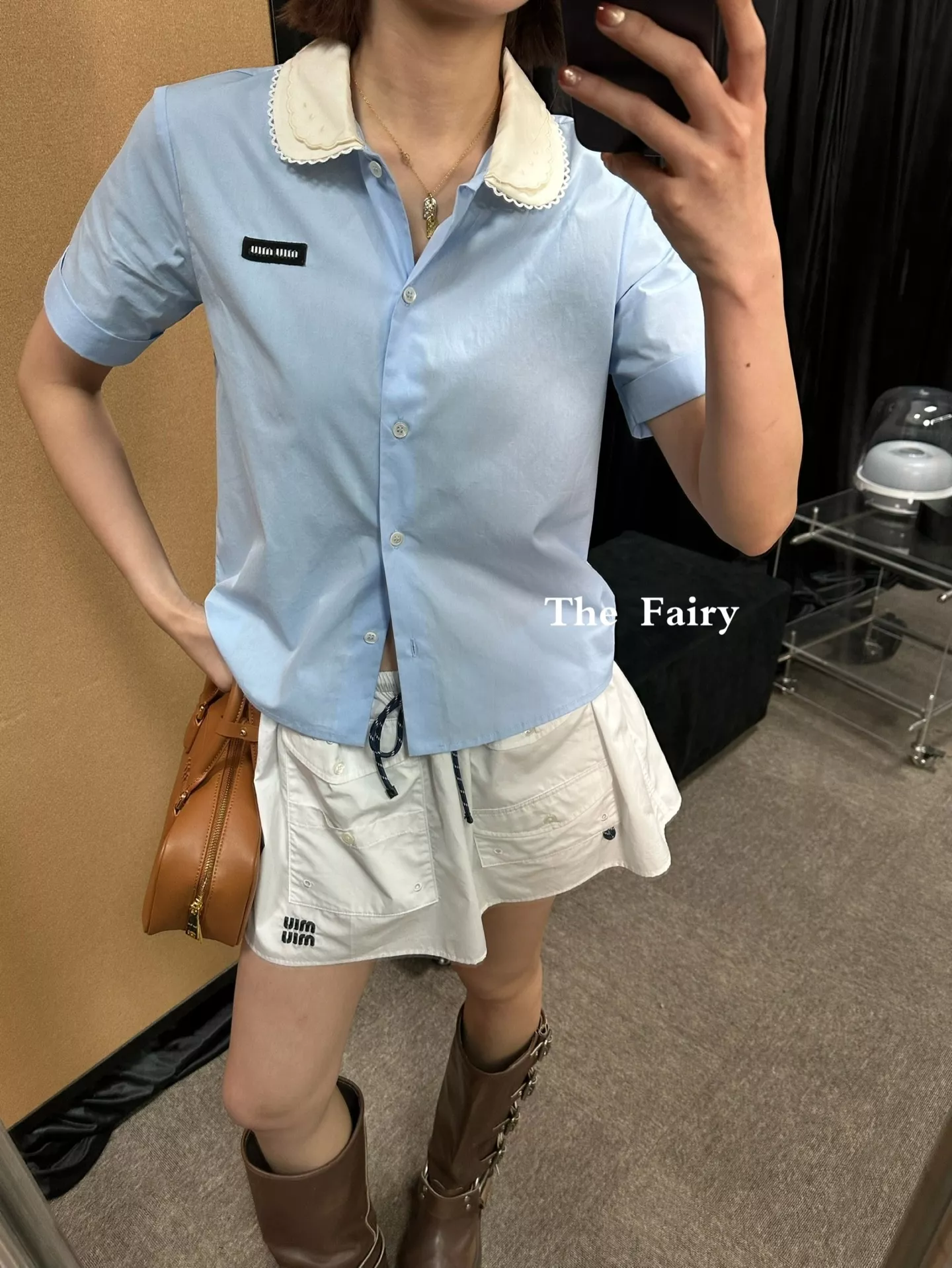 미우미우 더블 레이어드 카라 코튼 포플린 셔츠 상세 이미지 13