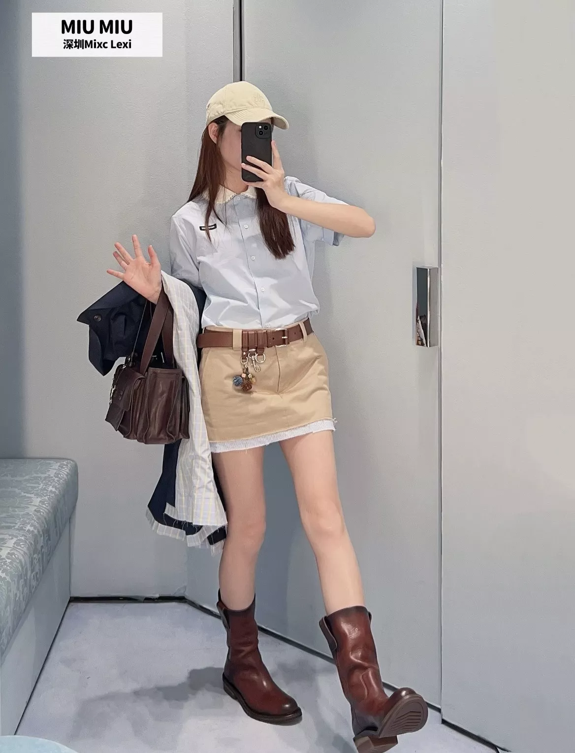 미우미우 더블 레이어드 카라 코튼 포플린 셔츠 상세 이미지 27