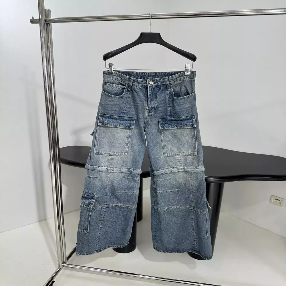 발렌시아가 카고 워싱 디테일 데님 플레어 팬츠