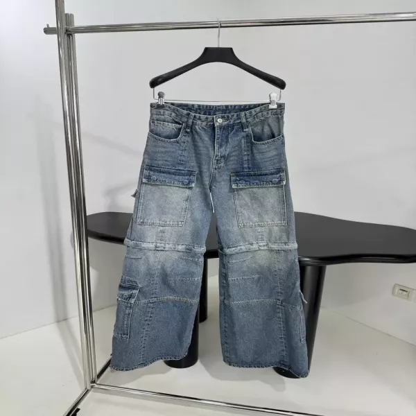 발렌시아가 카고 워싱 디테일 데님 플레어 팬츠