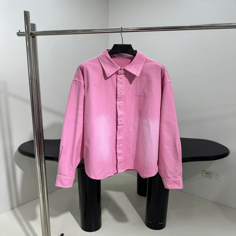 발렌시아가 아트 레터 자수 워싱 핑크 오버핏 데님 셔츠