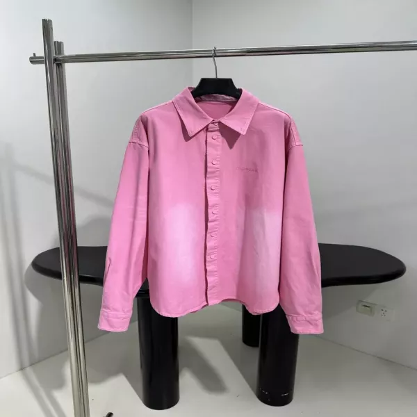 발렌시아가 아트 레터 자수 워싱 핑크 오버핏 데님 셔츠