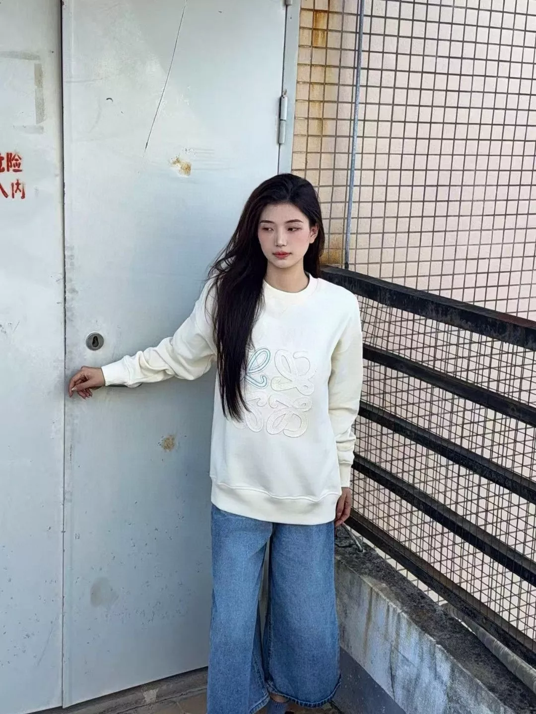 로에베 25FW 대비 컬러 레터 패치 로고 크루넥 스웨트셔츠 상세 이미지 15