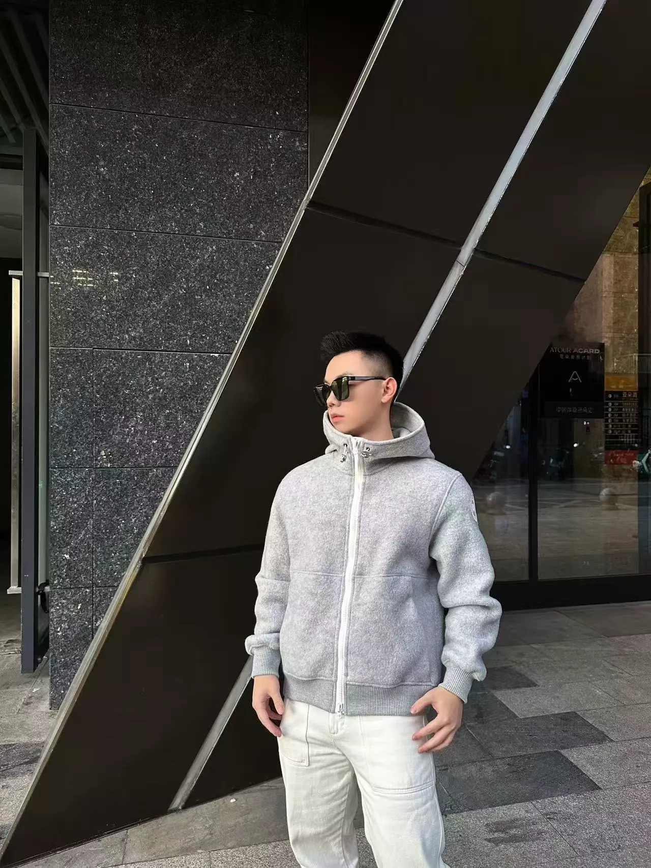 캐나다구스 화이트 라벨 패치 울 블렌드 플리스 후드 집업 재킷 상세 이미지 16