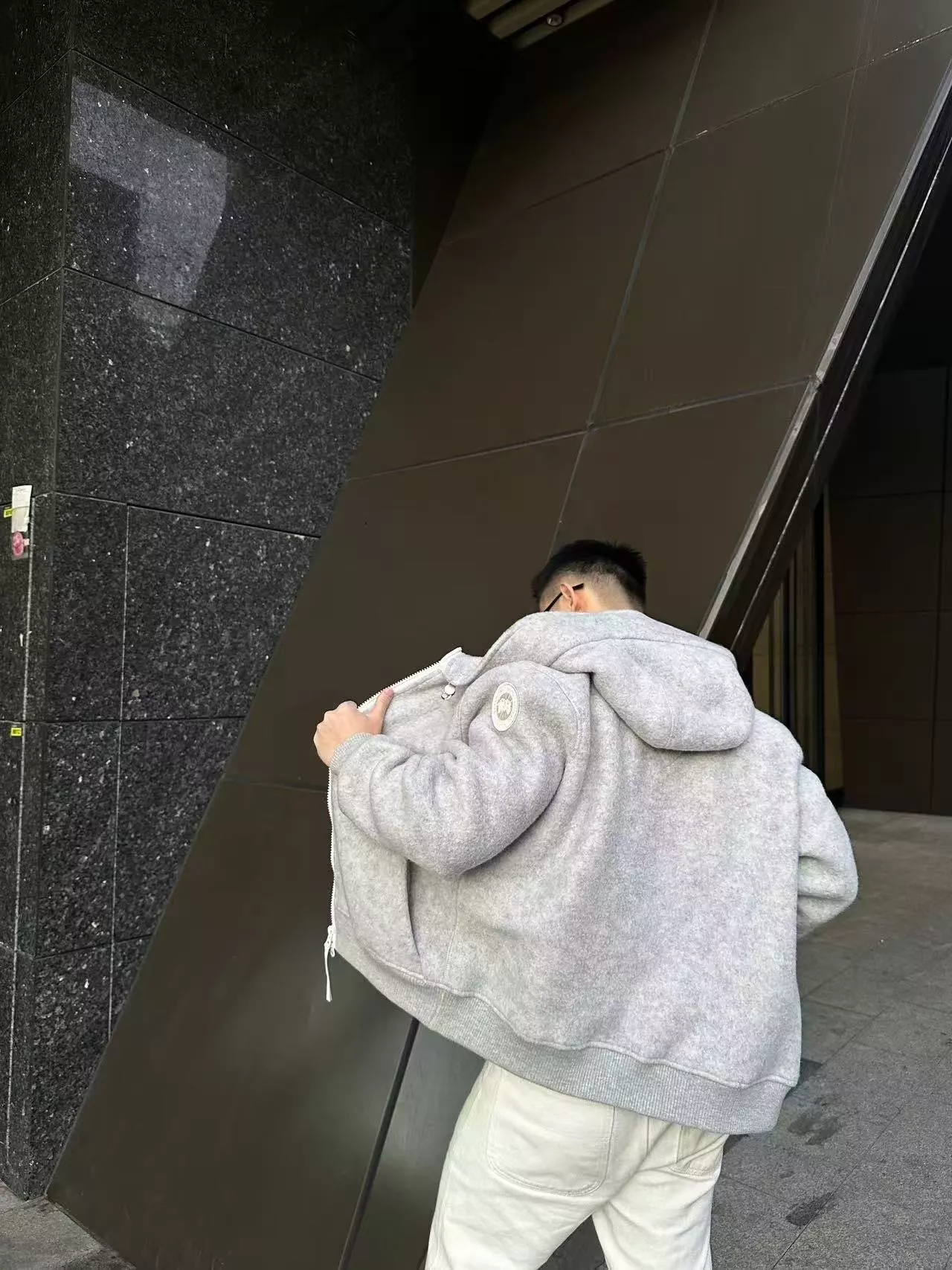 캐나다구스 화이트 라벨 패치 울 블렌드 플리스 후드 집업 재킷 상세 이미지 15