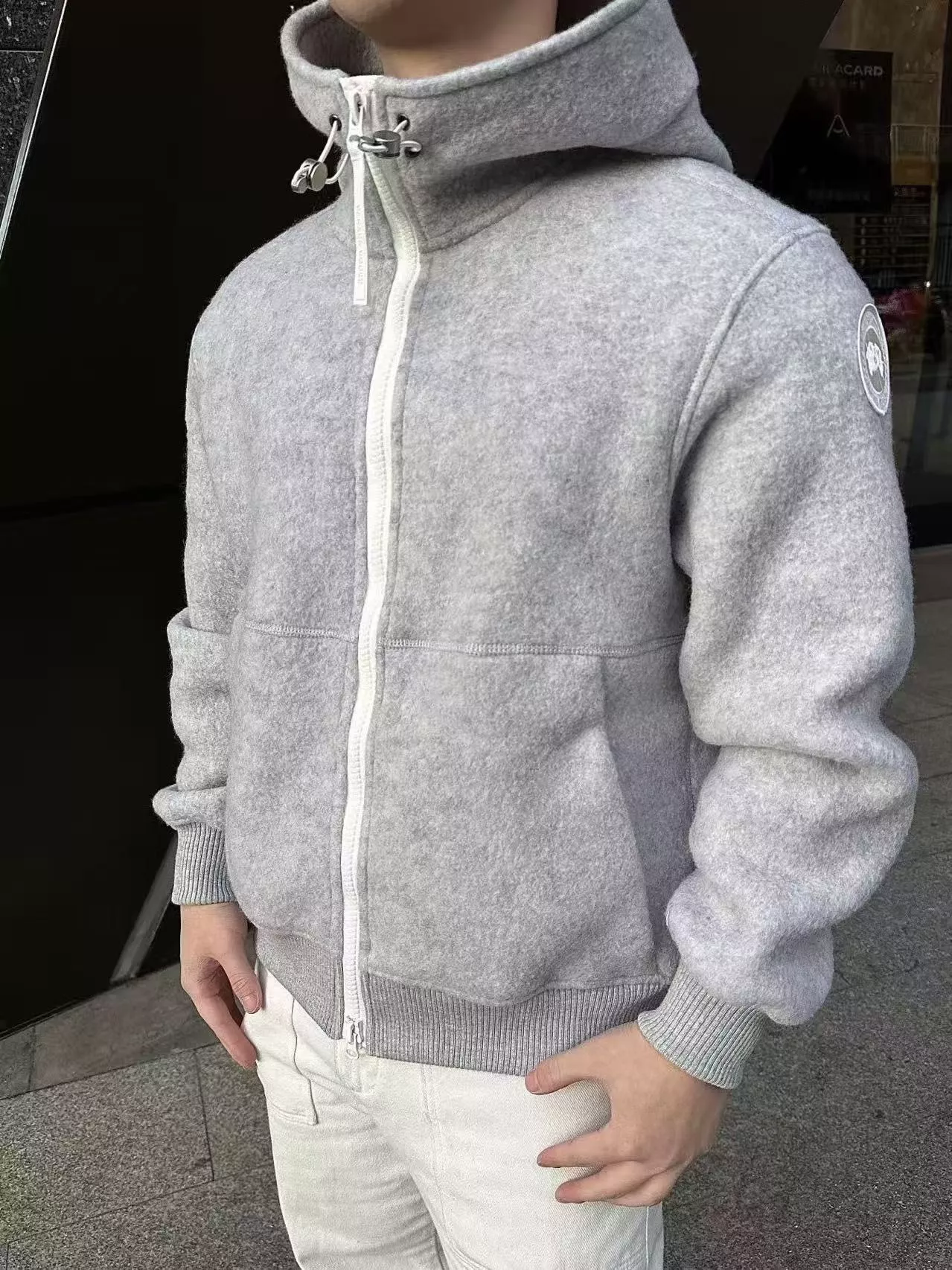 캐나다구스 화이트 라벨 패치 울 블렌드 플리스 후드 집업 재킷 상세 이미지 11