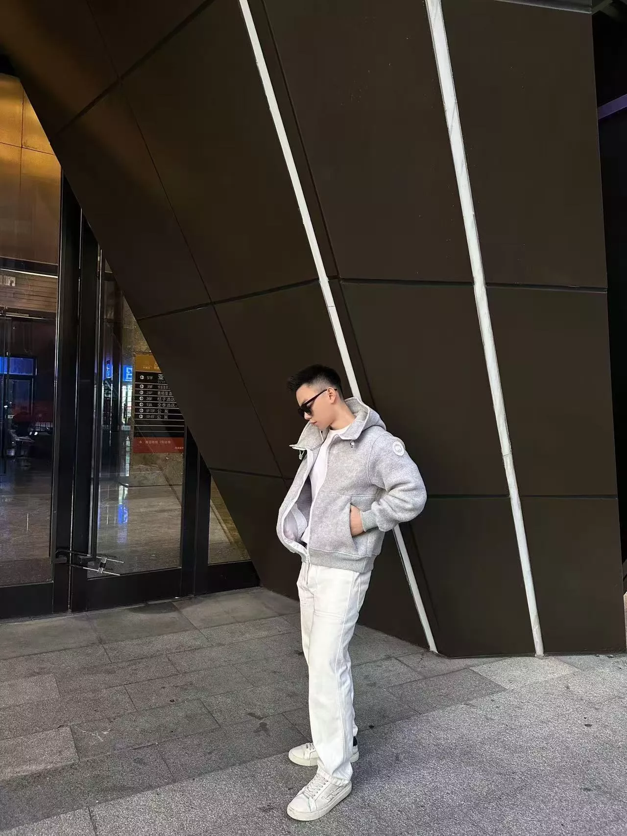 캐나다구스 화이트 라벨 패치 울 블렌드 플리스 후드 집업 재킷 상세 이미지 12