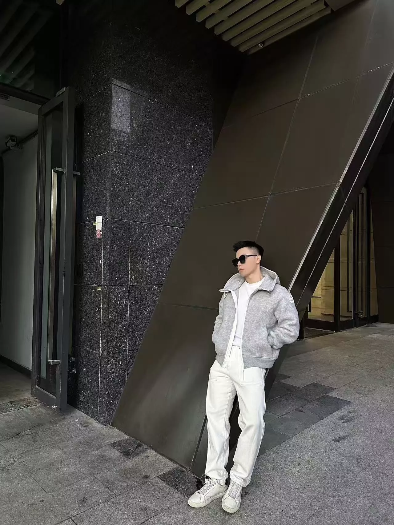 캐나다구스 화이트 라벨 패치 울 블렌드 플리스 후드 집업 재킷 상세 이미지 14