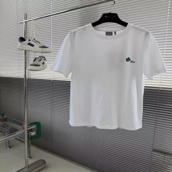 디올 클로버 자수 코튼 저지 티셔츠