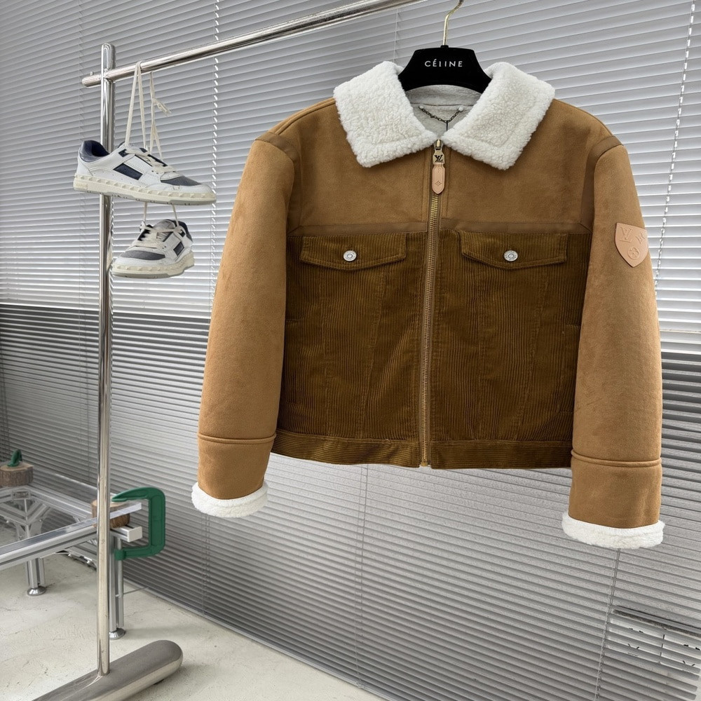 루이비통 25FW 남성 스키 라인 코듀로이 울 레더 믹스 집업 재킷