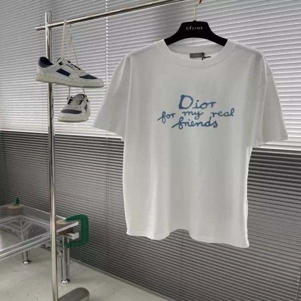 디올 하일튼 넬 콜라보 로고 자수 코튼 티셔츠