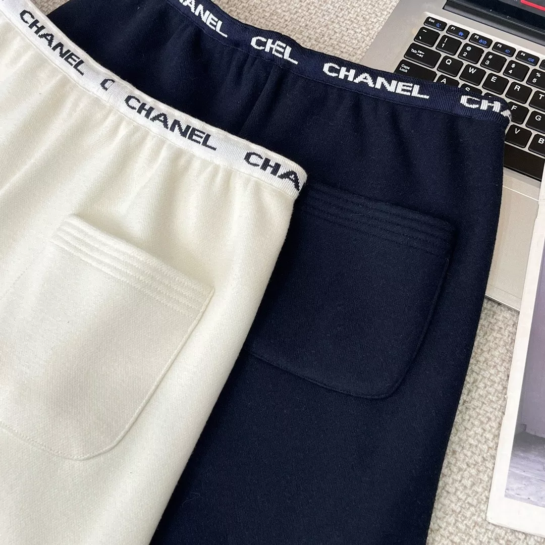 샤넬 로고 웨이스트밴드 드로스트링 기모 와이드 팬츠 상세 이미지 17