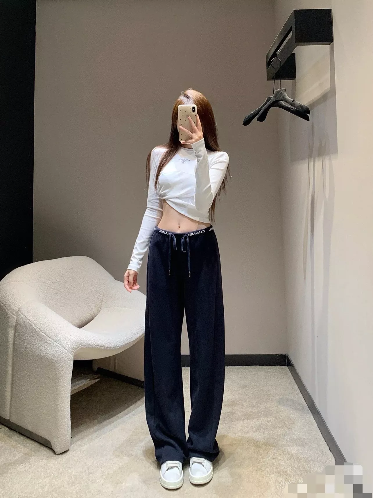샤넬 로고 웨이스트밴드 드로스트링 기모 와이드 팬츠 상세 이미지 27
