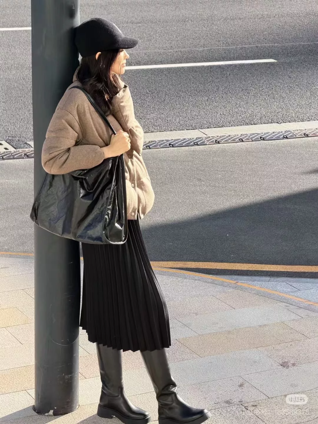 아이시클 딥그레이 메리노 울 아코디언 플리츠 롱 스커트 상세 이미지 2