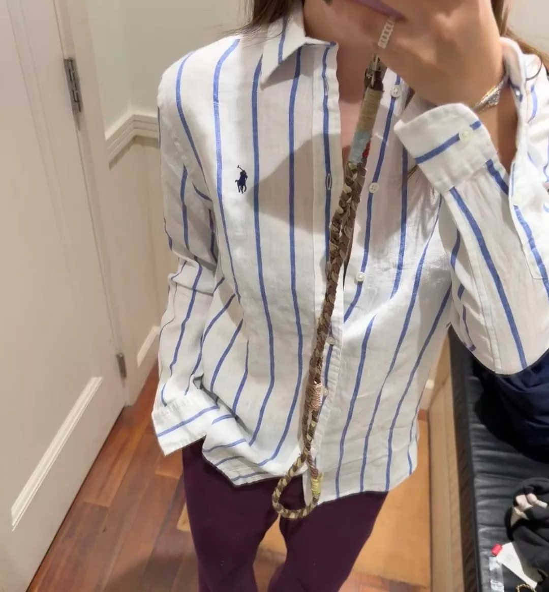 랄프로렌 포니 자수 린넨 블루 스트라이프 셔츠 상세 이미지 37