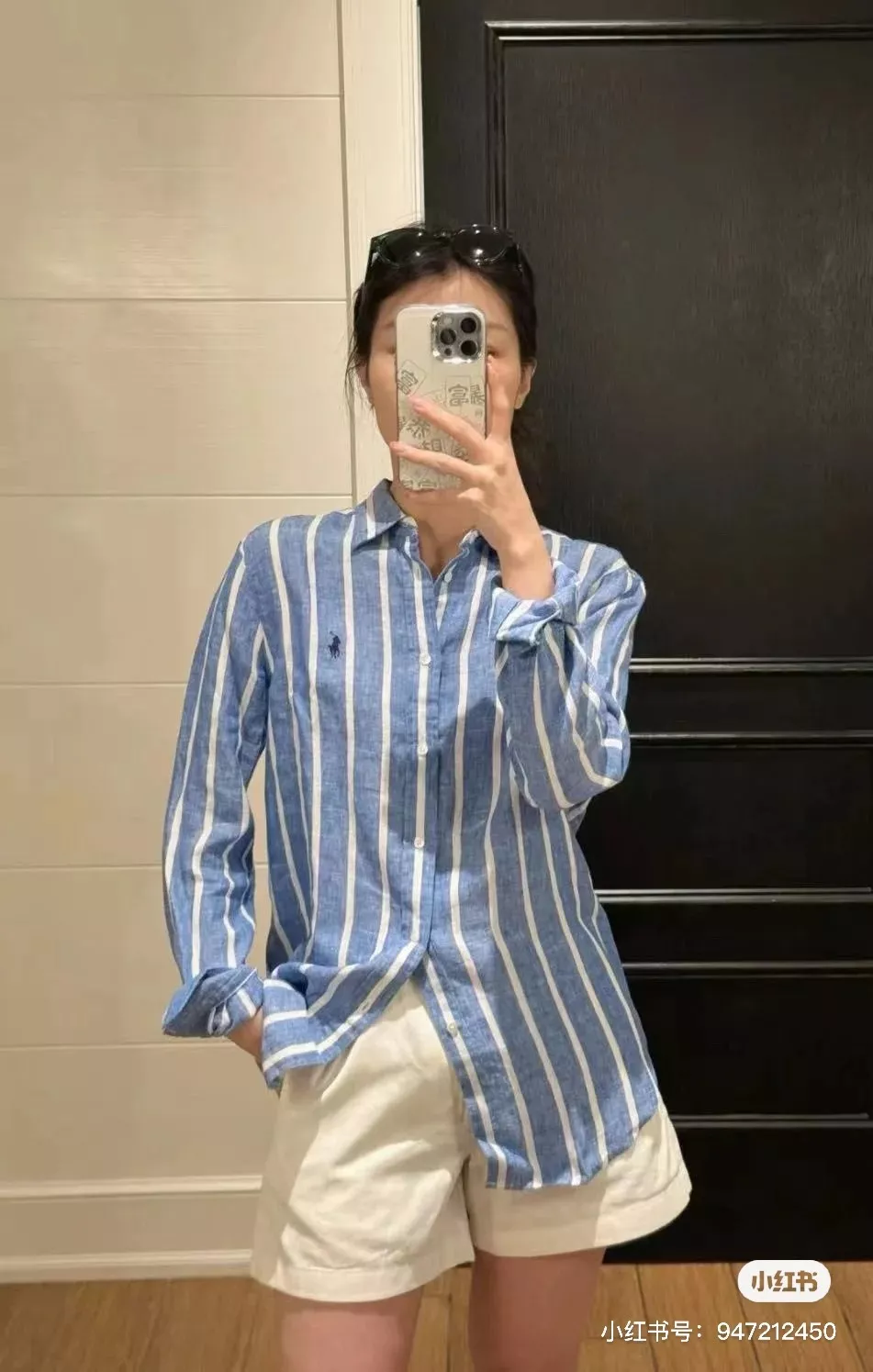 랄프로렌 블루 화이트 스트라이프 린넨 혼방 포니 자수 셔츠 상세 이미지 38