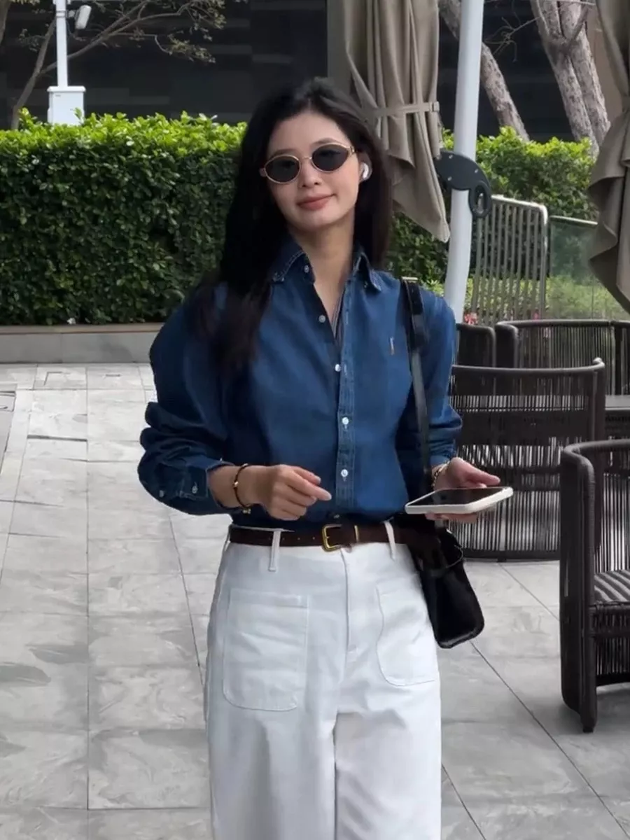 랄프로렌 여성 클래식 슬림핏 데님 셔츠 포니 로고 상세 이미지 39
