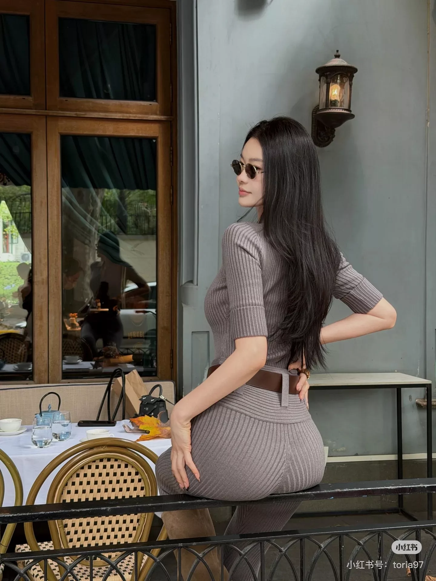 생로랑 세로 골지 니트 바디수트 하이웨이스트 스타킹 팬츠 세트 상세 이미지 45
