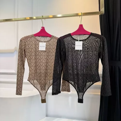 발렌티노 V로고 플로킹 시스루 롱슬리브 바디수트