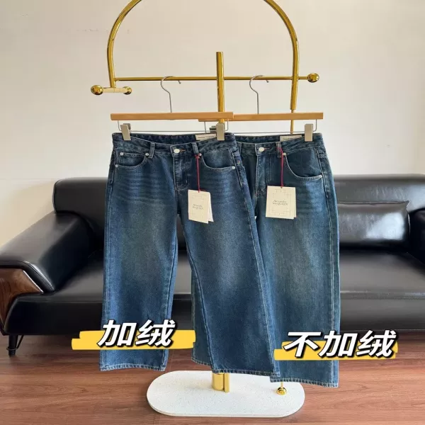 알렉산더맥퀸 가죽 라벨 하이웨스트 일자 데님 팬츠
